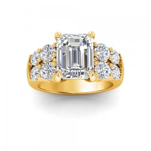5 Ct Emerald Premium Lab Diamond & 1.50 Ctw Wide Band Engagement Ring