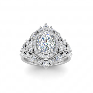 1.5 Ct Oval Lab Diamond Crown Anniversary Cocktail Ring