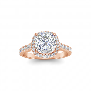 2 Ct Cushion Lab Diamond & .41 Ctw Diamond Pavé Halo Engagement Ring