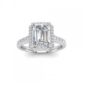 2 Ct Emerald Lab Diamond & .41 Ctw Diamond Pavé Halo Engagement Ring