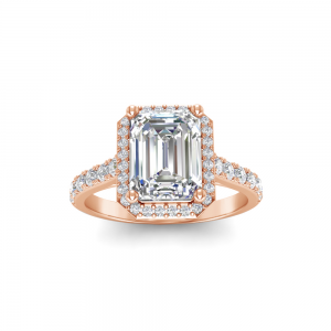2 Ct Emerald Lab Diamond & .41 Ctw Diamond Pavé Halo Engagement Ring