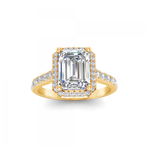 2 Ct Emerald Lab Diamond & .41 Ctw Diamond Pavé Halo Engagement Ring