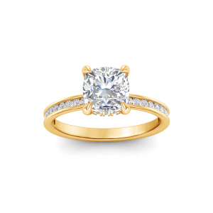 2 Ct Cushion Lab Diamond & .33 Ctw Diamond Surprise Channel Set Hidden Halo Engagement Ring