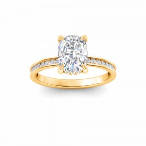 2 Ct Elongated Cushion Lab Diamond & .33 Ctw Diamond Surprise Channel Set Hidden Halo Engagement Ring