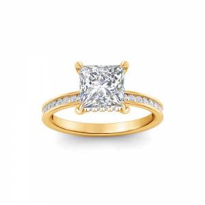 2 Ct Princess Lab Diamond & .33 Ctw Diamond Surprise Channel Set Hidden Halo Engagement Ring