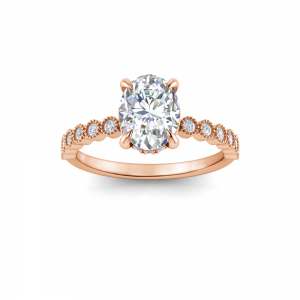 2 Ct Oval Lab Diamond Milgrain Bezel Hidden Halo Engagement Ring