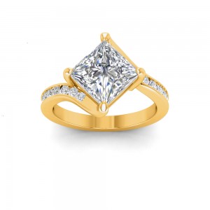 2.5 Ct Princess Lab Diamond & .35 Ctw Curved Wave Pavé Engagement Ring