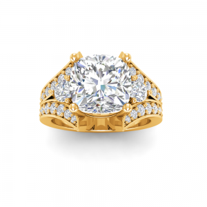 2 Ct Cushion Lab Diamond & 1 Ctw Split Shank Wide Band Engagement Ring