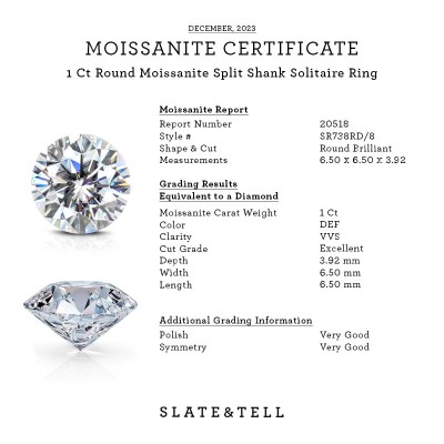 1 Ct Round Moissanite Split Shank Solitaire Ring