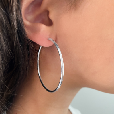 45mm Silver Thin Hoop Earrings
