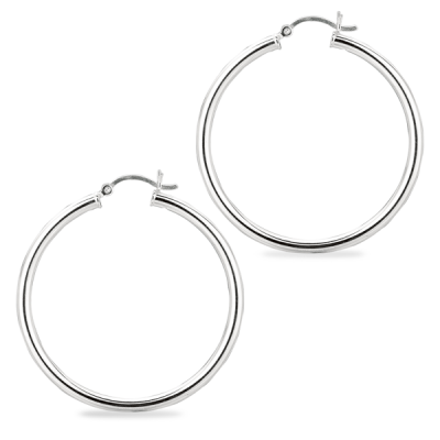 40mm Silver Thick Hoop Earrings