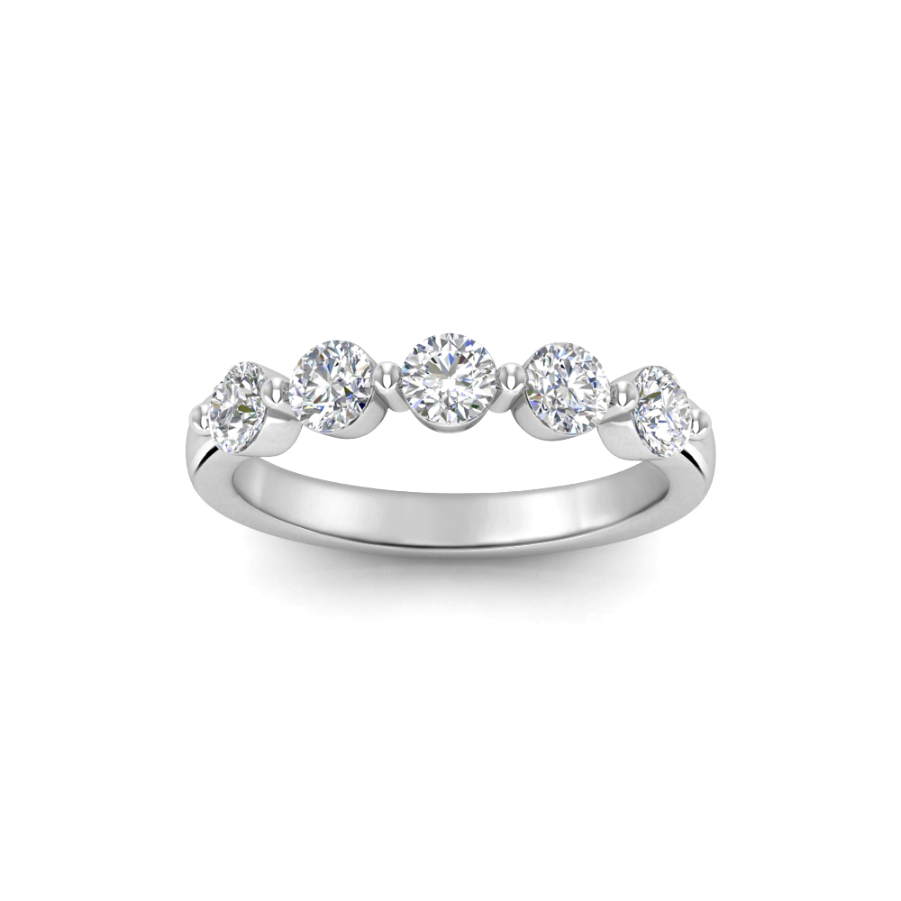 Five Stone Round CZ Shared Prong Half Eternity Wedding Band