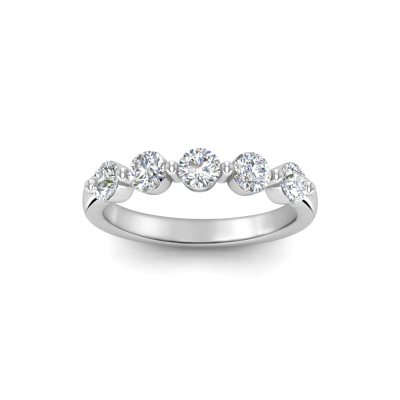 Five Stone Round CZ Shared Prong Half Eternity Wedding Band