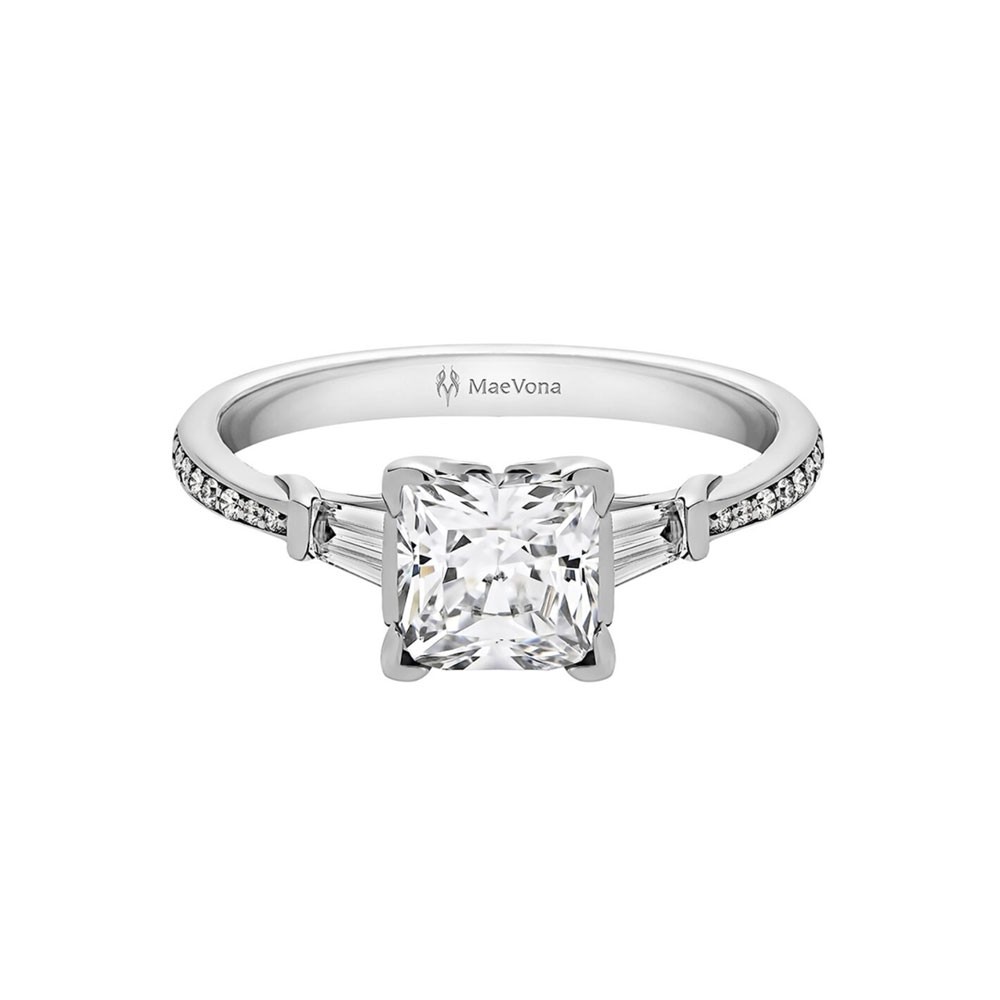 1 Ct Princess Moissanite Torsa Pav?Three Stone Engagement Ring
