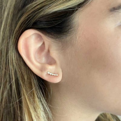 Gold Round CZ Graduated Bezel Ear Climber