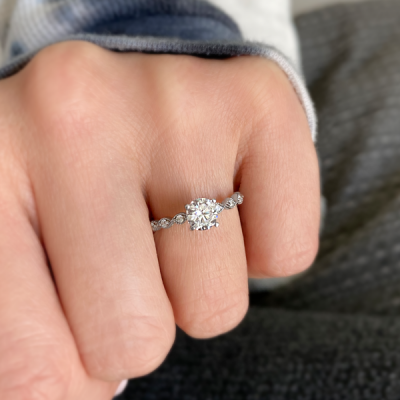 1.5 Ct Moissanite & .10 Ctw Diamond Infinity Milgrain Engagement Ring