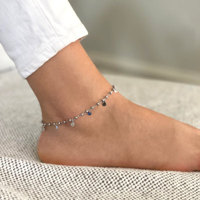 Dangle Disc & Blue CZ Anklet