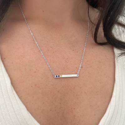 Birthstone Horizontal Bar Name Necklace