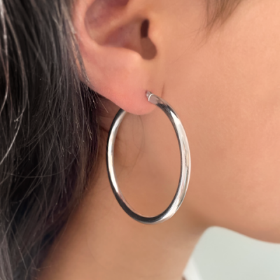 40mm Silver Thick Hoop Earrings