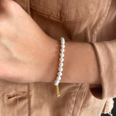 Gold Pearl String Bolo Bracelet