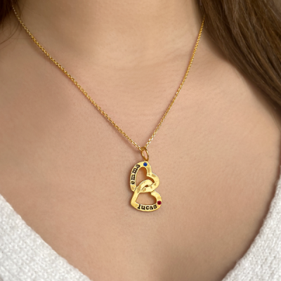 Personalized Birthstone Interlocking Heart Charm