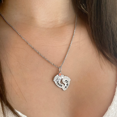 Double Footprint Birthstone Personalized Charm