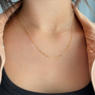 Yellow Gold Adjustable Paperclip Chain