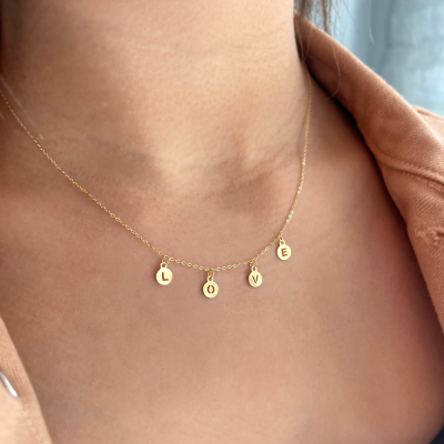 Gold LOVE Disc Dangle Necklace