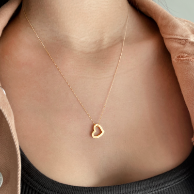 Gold Open Heart Charm Necklace