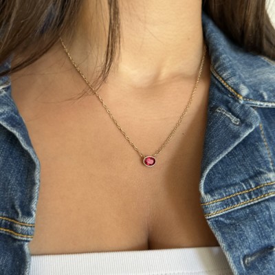 0.5 Ct Oval Birthstone Bezel Pendant Necklace