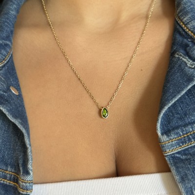 1 Ct Pear Birthstone Bezel Pendant Necklace