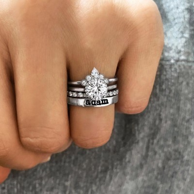 Moissanite Nesting Personalized Halo Engagement Ring Stack