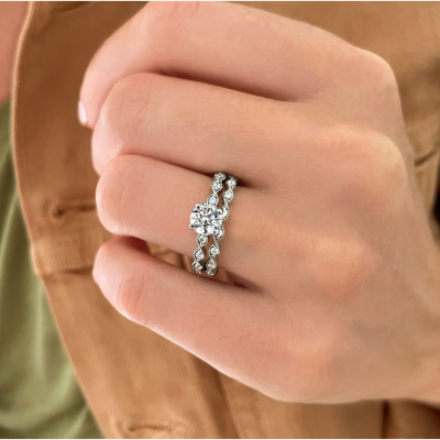 1 Ctw Round Diamond Infinity Millgrain Bridal Set
