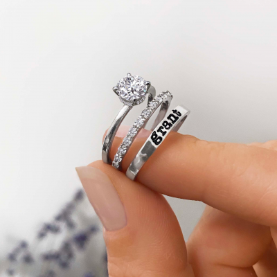 2.11 Ctw Round CZ Secret Halo Personalized Engagement Ring Stack