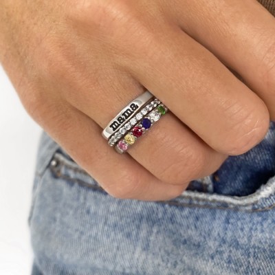 Five Birthstone Mothers Ring Stack