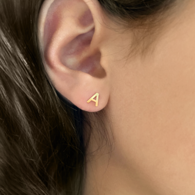 Gold Initial Stud Earrings  A