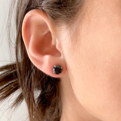 4 mm Gold Black CZ Stud Earrings