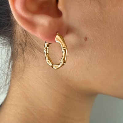 25mm Gold Bamboo Hoop Earrings