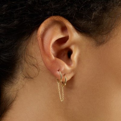 Gold Double Pierced Chain Huggie Earrings