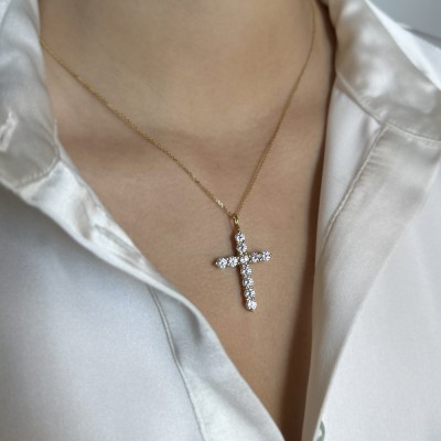 2 Ctw CZ Cross Pendant Necklace