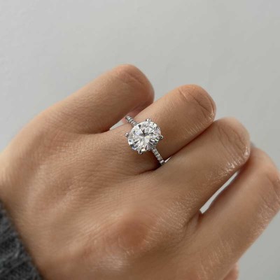 2 Ct Round Lab Diamond & .30 Ctw Diamond Hidden Halo Timeless Pavé Engagement Ring