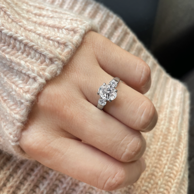 2 Ct Oval Lab Diamond & .96 Ctw Diamond Three Stone Engagement Ring