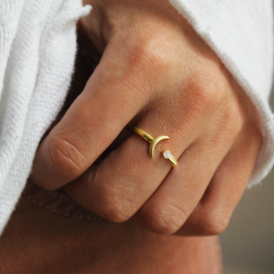 Crescent Moon Birthstone Open Ring