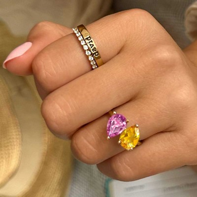 4 Ctw Double Pear Birthstone Toi et Moi Two Stone Ring
