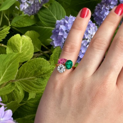 3 Ctw Birthstone Pear, Oval & Round Toi et Moi Three Stone Ring