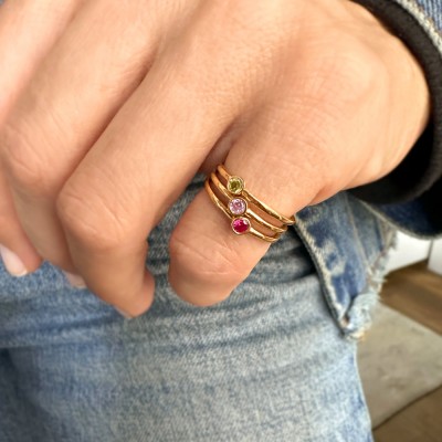 Round Ruby Birthstone Bezel Set Pinky Ring