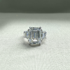 5 Ct Elongated Cushion Colorless Lab Diamond Trapezoid Three Stone Engagement Ring