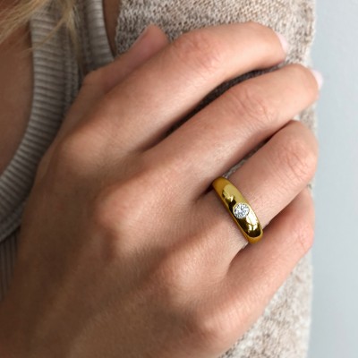Round Diamond Center Dome Ring