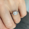 1 Ct Emerald Cut Moissanite & 0.10 Ctw Diamond Halo Engagement Ring