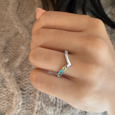 Three Birthstone Chevron Ring